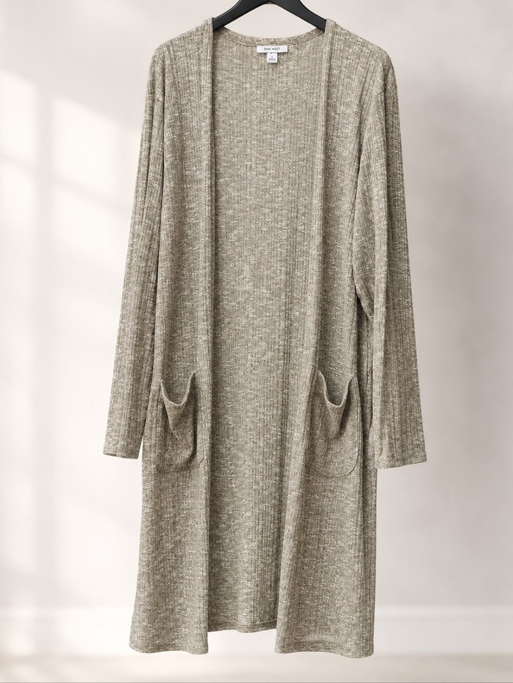 Nine West Coastal Grandmother Ribbed Duster Cardigan Pockets Size L - Picture 2 of 13
